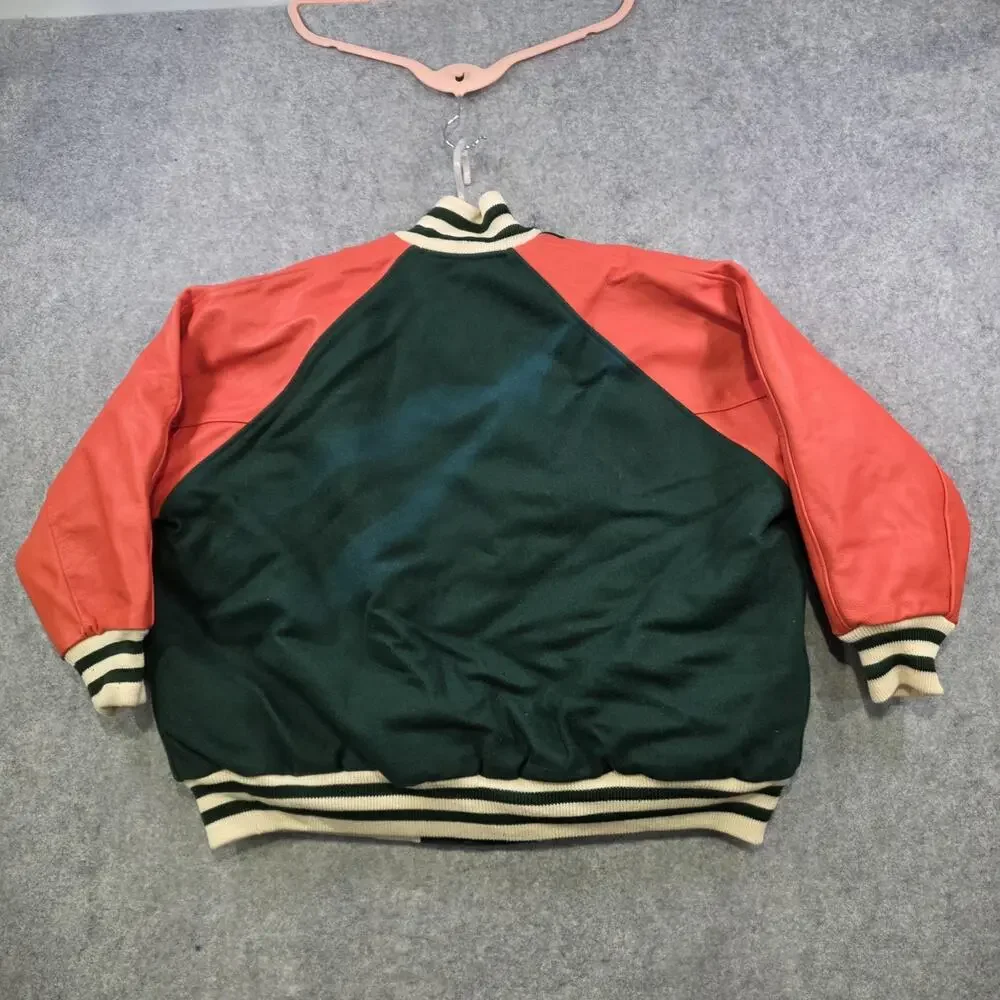 Miami Hurricanes Varsity Jacket Mens 2XL Green Orange NCAA Football Zoom ID Wool